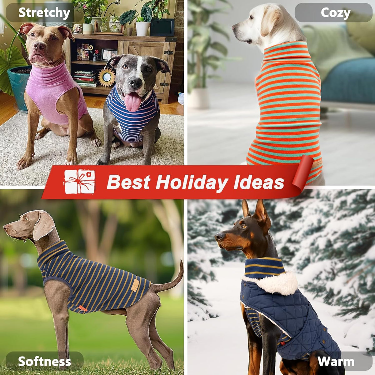 KYEESE 2Pack Dog Sweater Stretchy Large Pets Sweater Turtleneck Dogs Clothes Warm Pet Coats Soft Dog Sweaters for Medium Dogs Boy Pullover Pet Sweatshirt