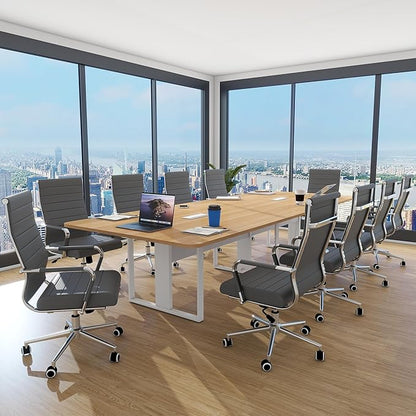 BOWTHY Home Office Chair Ribbed, Modern Leather Conference Waiting Room Chairs,Ergonomic Office Desk Chair, High Back Executive Computer Chair, Adjustable Swivel Chair with Arms (Gray)
