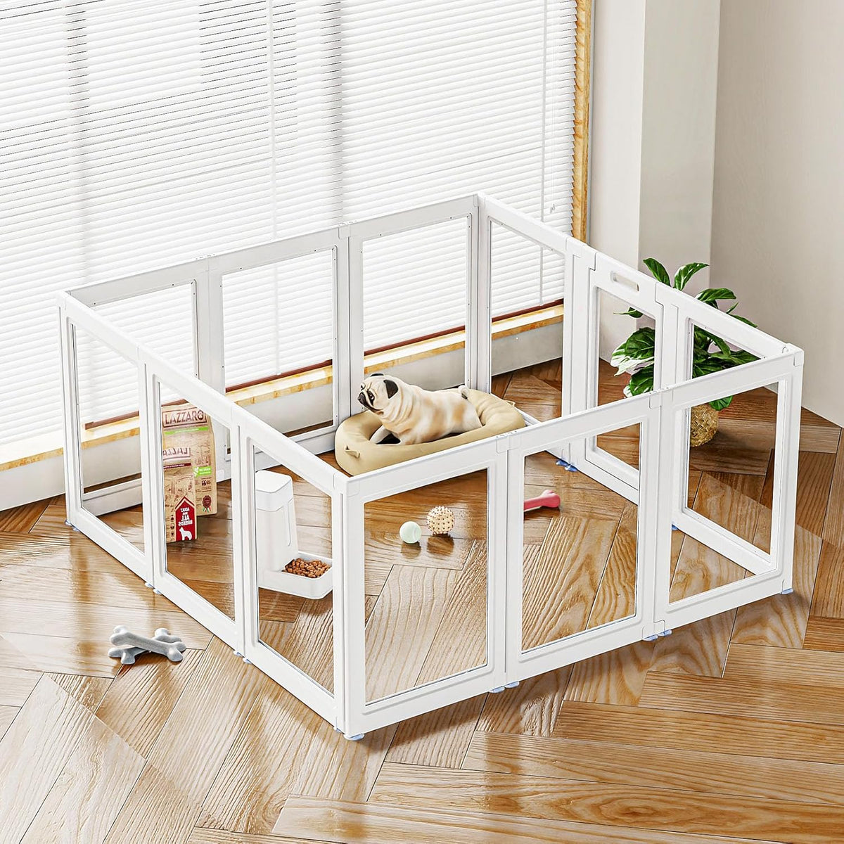 Clear Acrylic Dog Playpen Transparent Dog Playpen Indoor, Easy Assemble Clear Pet Pen for Puppy Bunny Cat Pig, Sturdy & Easy Cleaning Plastic Dog Puppy Fence (30" H, 12PCS)