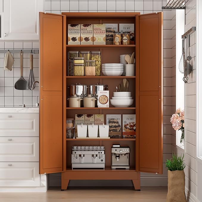 COFaR 5 Tier Metal Kitchen Storage Cabinets, Farmhouse Tall Cabinet