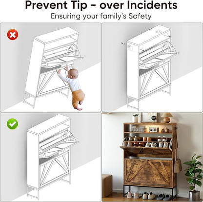 Shoe Storage Cabinet with 2 Flip-Up Doors, Freestanding Hidden Shoe Storage