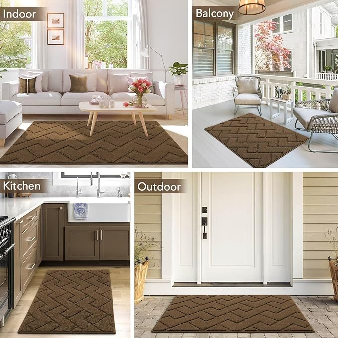 hicorfe Indoor Doormat,Front Back Door Mat TPR Backing Non Slip Mats 20"x31.5" Absorbent Resist Dirt Entrance Doormat Inside Floor for Entryway Washable Low-Profile(Dark Brown)