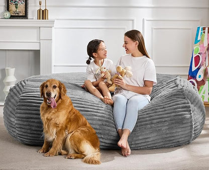 Hobestluk 5FT Bean Bag Chairs Adult Bean Bag with Portable Handle Comfy Large Bean Bag Lounge Chair with Removable Cover for Living Room Bedroom (Stripe Grey, 5FT)