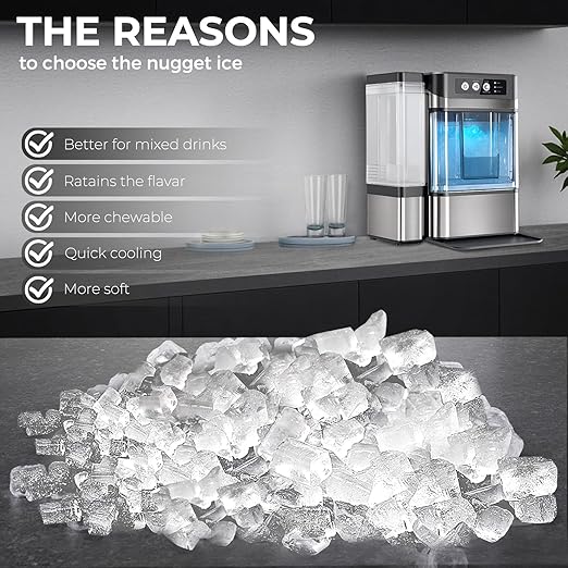 Chewable Crunchable Countertop Nugget Ice Maker，with Side Water Tank, 41 Lbs in