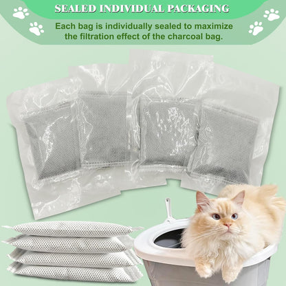 Unscented Cat Litter Box Deodorizer Kit Stick-On Activated Carbon Odor Eliminators Compatible with most manual and automatic litter boxes (4 Refills+ 1 Box) (Blue, Unscented)