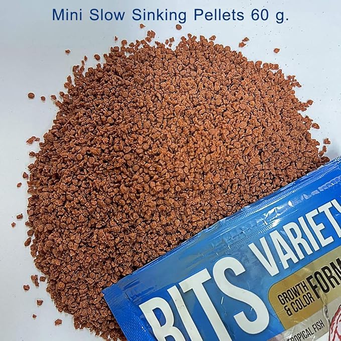 A.D.P. Fish Booster Bits Variety All Discus & Tropical Fish Food Mini Slow Sinking Pellets Grow Faster & Color Enhancing High Protein 47% for Goldfish & Aquarium Tropical Fish 60 g. Small Fish Feed