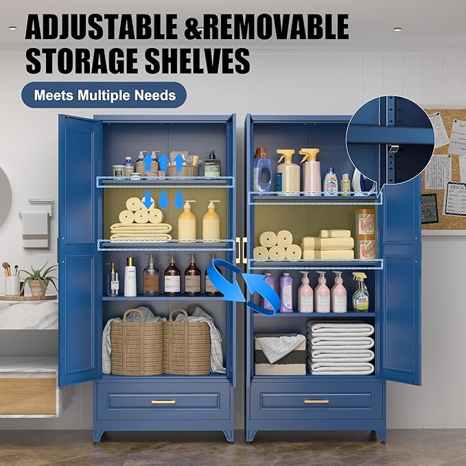 75" Tall Metal Storage Cabinet, Kitchen Pantry Storage Cabinets