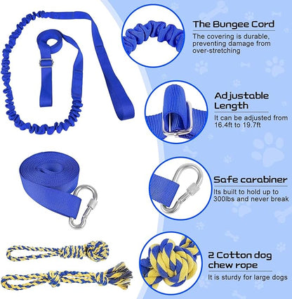 XiaZ Tug of War Dog Toy, Interactive Dogs Toy Bungee Hanging Tether with 2 Chew Rope Toys, Heavy Duty Puppy Outdoor Activity Aggressive Chewers Best Small to Large Boredom Exercise and Play (Blue)