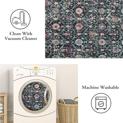 Lahome Moroccan Trellis Washable Rug, 2x3 Entryway Rugs for Kitchen Bathroom, Non-Slip Indoor Door Mat Ultra-Thin, Small Oriental Throw Carpet for Bedroom Entry, Black/Multi