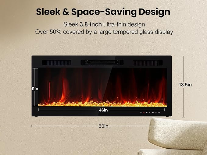 Electric Fireplace 50 Inch Wall Mount Insert Fireplaces Realsmart 1500W
