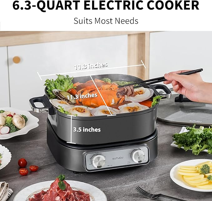 Electric Skillet 6-Quart Hot Pot Nonstick