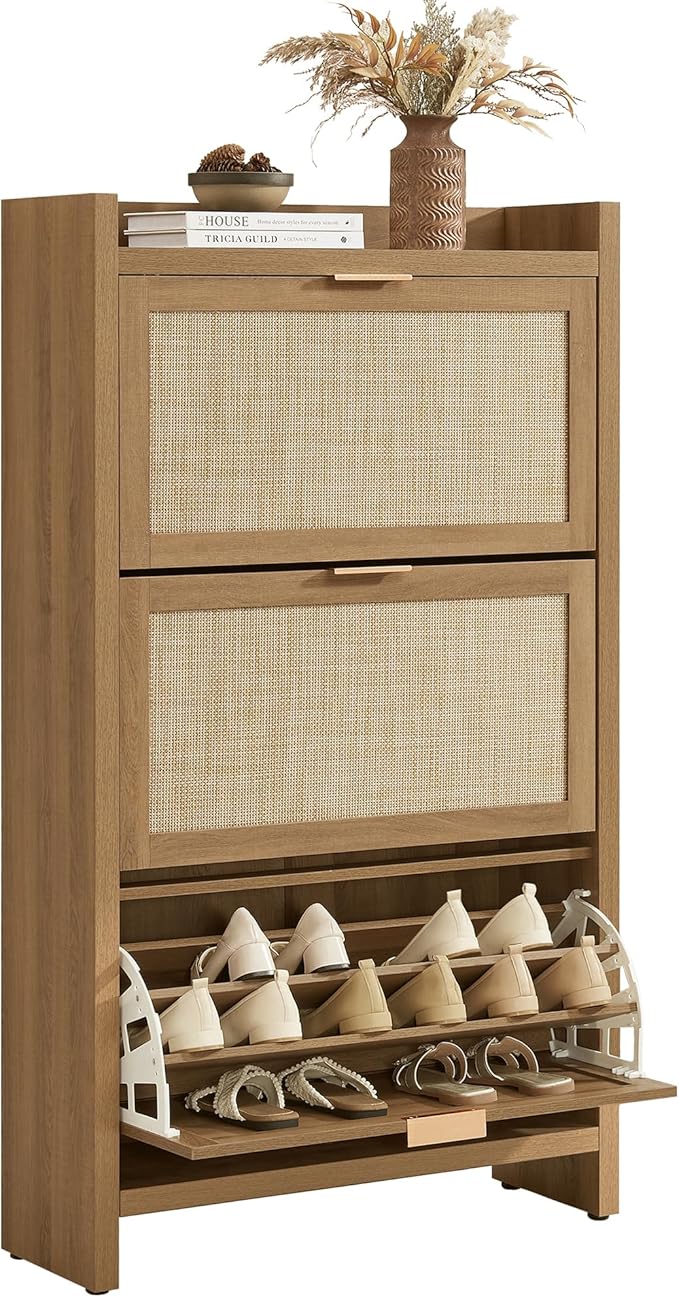 SICOTAS Rattan Shoe Storage Cabinet