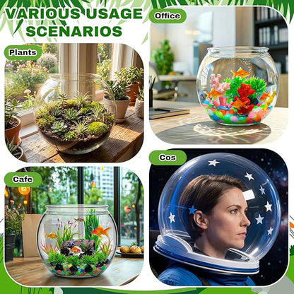 Cinnvoice 521 Pcs Plastic Fish Bowls Starter Kit, 2 Gallon & 0.27 Gallon Round Shatterproof Aquarium with Luminous Stones, Artificial Plants, Decor for Betta Goldfish, Small Fish Tank for Office
