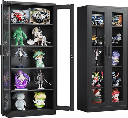 Metal Storage Cabinet with Lock and Glass Doors, Glass Display Cabinet