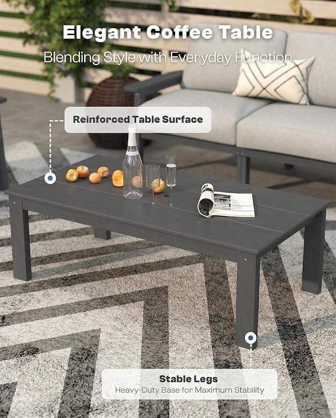 Patio Kingdom Patio Furniture Set with Washable Thick Gray Cushions, HDPE Outdoor Couch, All-Weather Outdoor Sectional Furniture, Patio Conversation Sets for Lawn, Garden, Porch (Grey Frame)