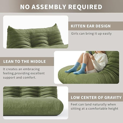 Bean Bag Chair for Adults,Armless Fireside Chair Comfy Corduroy Lazy Floor Sofa,Lounge Chair Lazy Sofa Couch Memory Foam Bean Bag for Living Room, Apartment Office,(Olive Green) 8 Seater