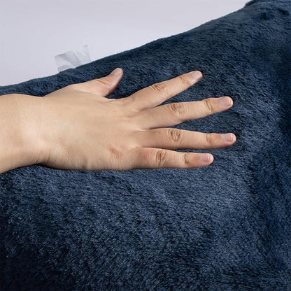 A Nice Night Faux Fur Soft Reading Pillow Bed Wedge Adult Backrest with Arms Back Support for Sitting Up in Bed/Couch for Bedrest,Navy,Large