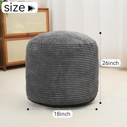Yueyocici Pouf Ottoman Stuffed Round Modern Foam Filled Foot Rest Corduroy Poufs for Living Room Chair Decorative 20 X 15 Inches Fluffy Pouf Foot Stool Storage Ottoman, Dark Grey