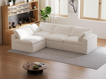 140’’ Oversized Boneless Couch for Living Room, Cloud Couch Modular Sectional Free Combination with Washable Cushion Cover, No Assembly Required, White (4-Seat)