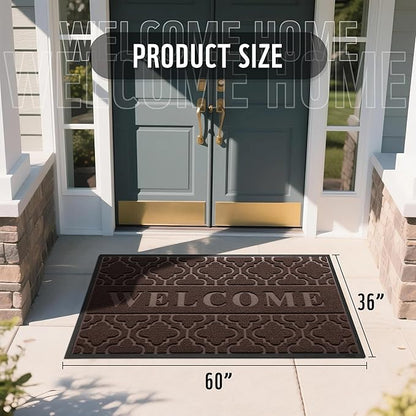 Yimobra Welcome Mat Outdoor Indoor, All-Season Waterproof Front Door Mat Outside Entrance, All-Weather Heavy Duty Non-Slip Doormat, Low Profile Porch Patio Entrance Mats, 60x36, Brown