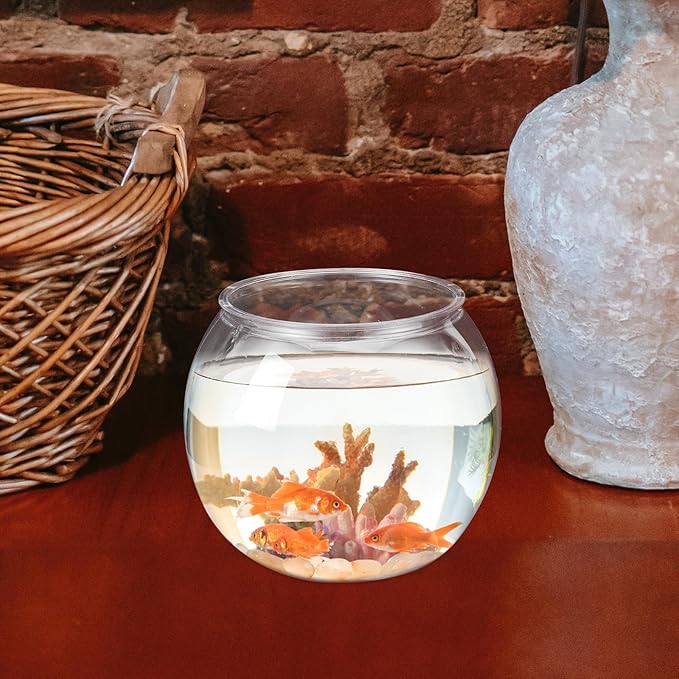 Mipcase Unbreakable Transparent Fish Tank Globe 5.90In Round Plastic Fish Bowl Desktop Aquarium Decor for Home Office Tabletop