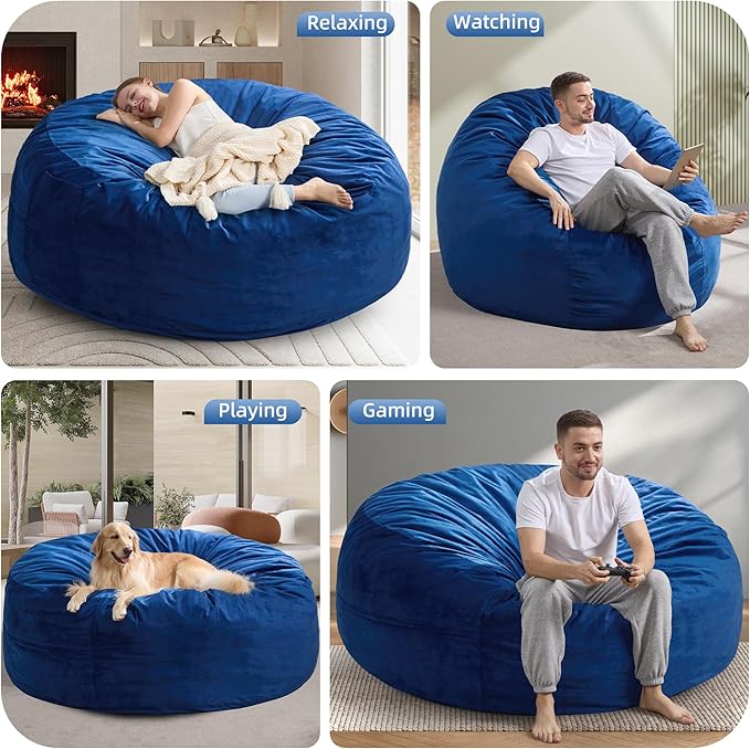 Hobestluk 5FT Bean Bag Chair Giant Bean Bag Chairs for Adults Large Bean Chairs with Removable Cover, Beanbag Chair with Filler, Adult Bean Bag Chairs for Living Room, Bedroom
