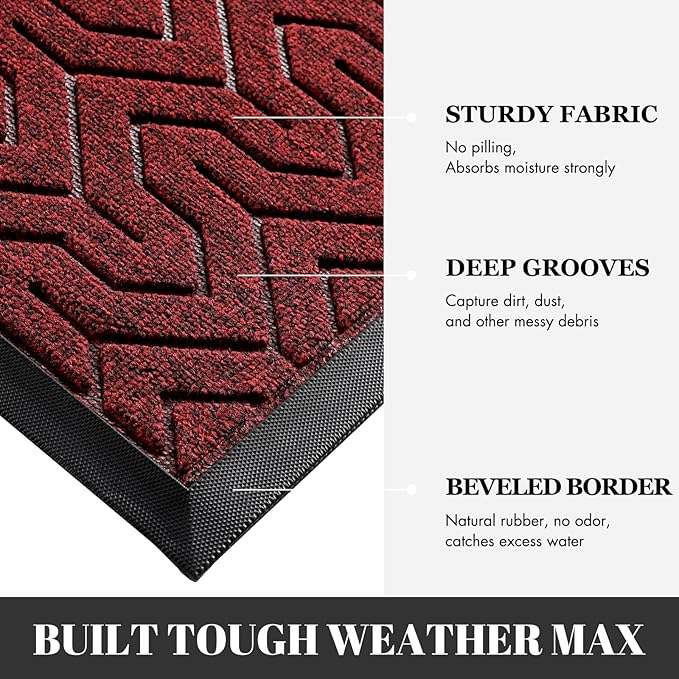Yimobra 72x24 Indoor Outdoor Runner Rug, Heavy-Duty Entrance Mat for High Traffic Areas, Commercial Grade Welcome Door Mat, Easy Clean Black Red