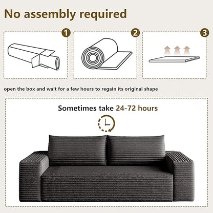 63" Boneless Loveseat Sofa - Cloud Couch with Memory Foam, Comfy Deep Seat - Corduroy Floor Sofa, No Assembly Required - Small Space Friendly for Living Room, Bedroom, Apartment, Black