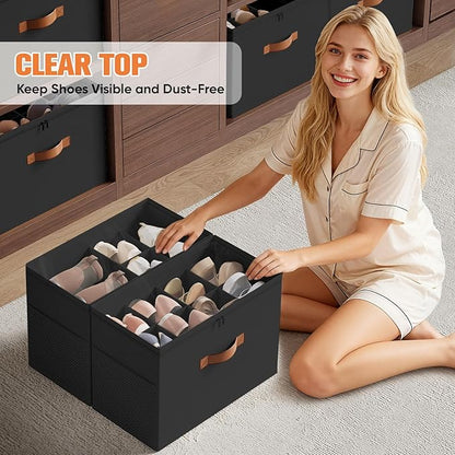 2 Pack Shoe Organizer for Closet, Foldable Shoe Storage Organizer