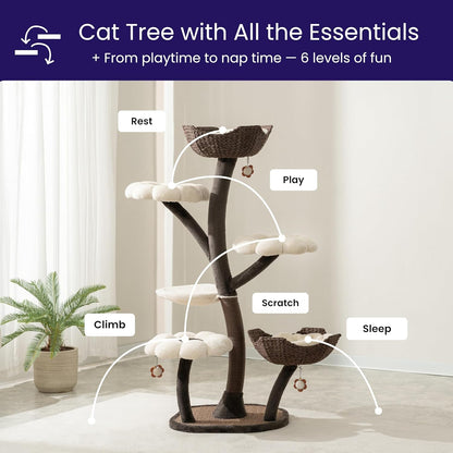 Catry Blossom 59" Flower Cat Tree with Replaceable Flower Perches and Scratching Posts, Handwoven Baskets with Washable Beds, Durable Iron Frame for Large & Multi-Cat Homes