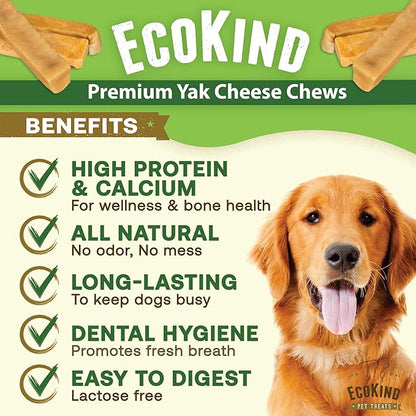 EcoKind Premium Gold Yak Cheese Himalayan Dog Chews, Dog Treats for Medium Dogs, All Natural, High Protein, for Aggressive Chewers, Medium - 3 Chews