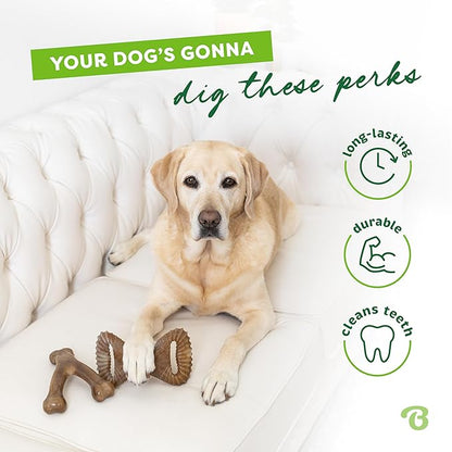 Benebone 2-pack Wishbone/Dental Durable Dog Chew Toys, Dog Toys for Aggressive Chewers, Real Bacon, Made in USA, Medium