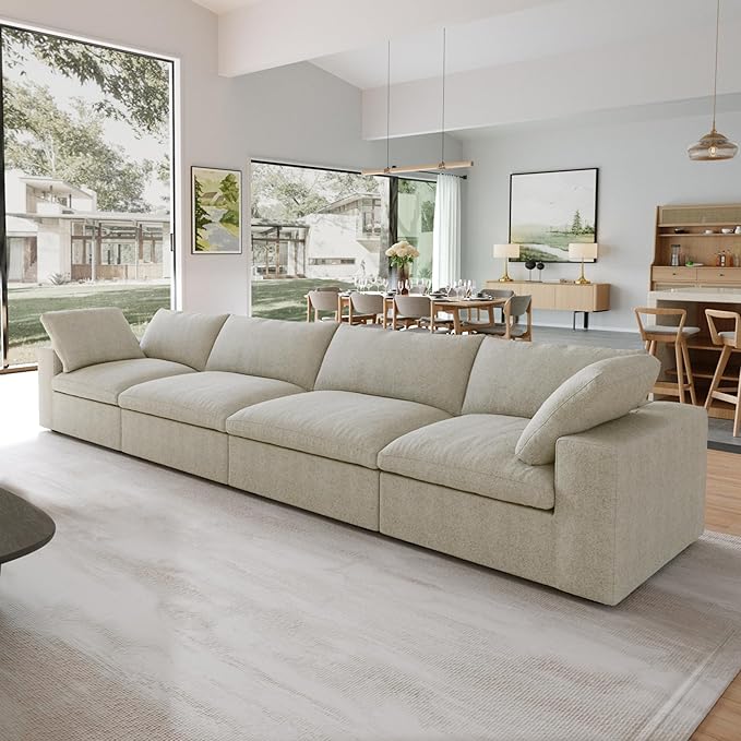 JACH 160" Cloud Sectional Couch, Modern Modular Convertible Sofa, Couch Cushion Covers Removable, 4-Seats Sofas Furniture for Living Room Bedroom Apartment (Khaki)