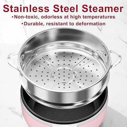 Dezin Hot Pot Electric with Steamer Upgraded, Non-Stick Sauté Pan, Rapid