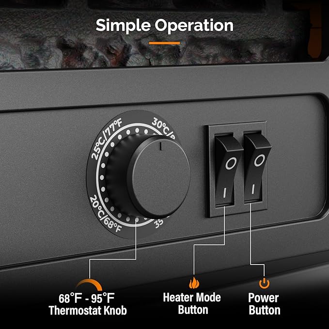 ROVSUN 20" H Electric Fireplace Stove Space Heater, 1400W Portable Freestanding