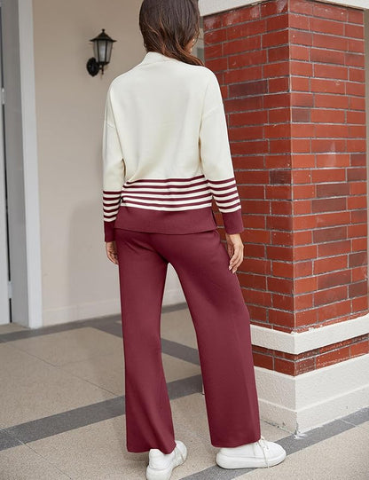 Tanming Women's Lounge Sets 2 Piece Outfits Knitted Pullover Sweater Tops Wide Leg Pants Tracksuit
