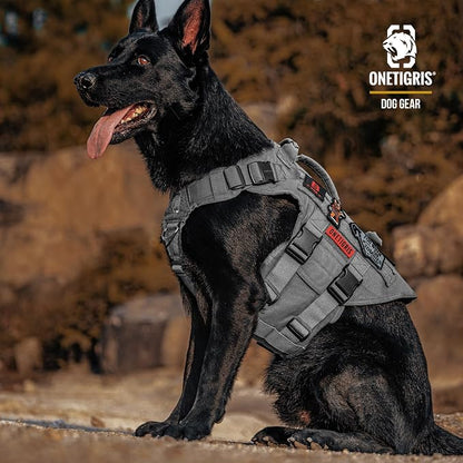 OneTigris Large Tactical Dog Harness, No Pulling Adjustable Dog Vest Harness, Heavy Duty X Destroyer Dog Harness with Handle, Large Hook and Loop Panels for Patch