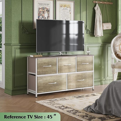 WLIVE Dresser for Bedroom with 5 Drawers, Wide Chest of Drawers, Fabric Dresser