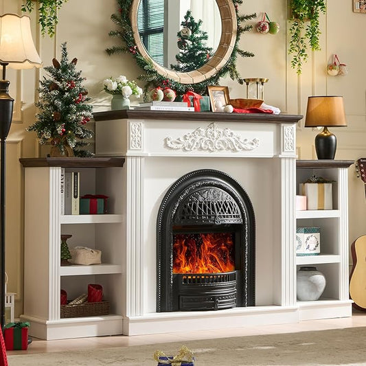 78" Electric Fireplace with Mantel, Birdcage-Style Fireplace Entertainment