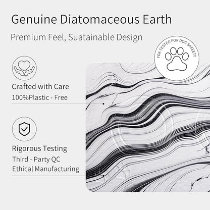 Diatomite Stone Pet Feeding Mat for Dog Cat Super Absorbent Diatomite Quick Drying Stone Dog Food Mat, Dog Mats for Food and Water with Non-Slip Station, Fast Dry Pet Mats,Marble Water Flow
