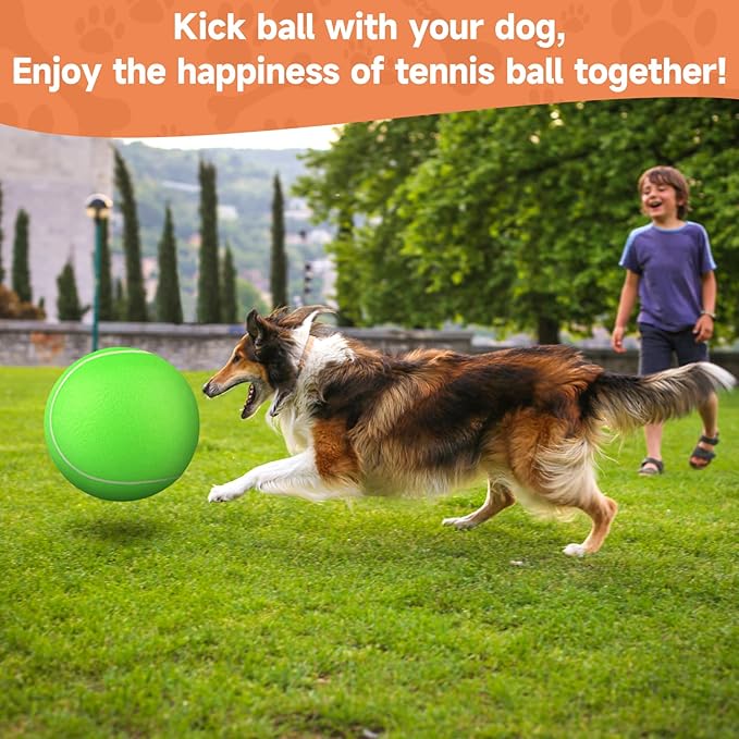 QDAN Giant Large Tennis Ball for Dogs: 9.5" Big Balls for Dogs for Outdoor Play, Big Tennis Ball Dog Toy for Small Medium Large Dog, Green