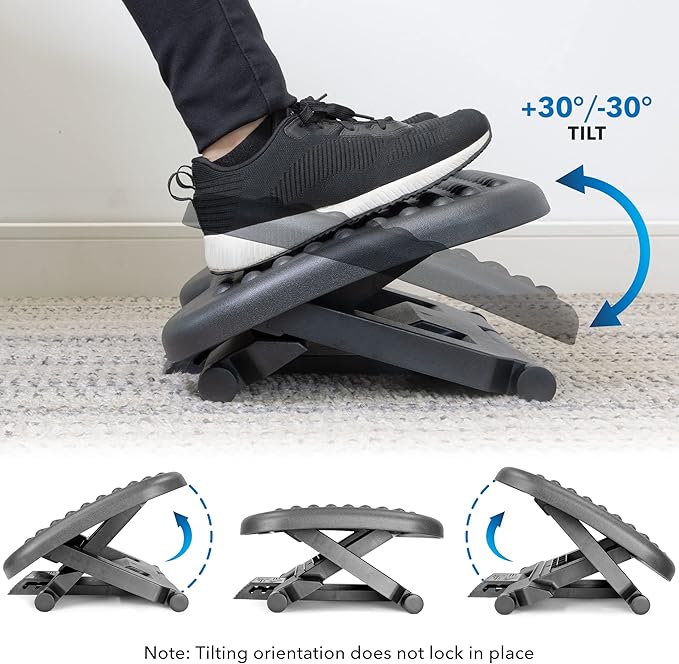 Mount-It! Ergonomic Under Desk Footrest with 3 Height Levels |Height Adjustable Tilting Foot Stool | Home Office Footrest with Massage Surface for Improved Circulation (MI-7801)