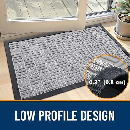 OLANLY Front Door Mat Outside Entrance 47x32, Absorbent, Heavy Duty Sturdy Natural Rubber Doormat Indoor Outdoor, Non-Slip, Stain and Fade Resistant, Low Profile Floor Mat for Entryway, Light Gray
