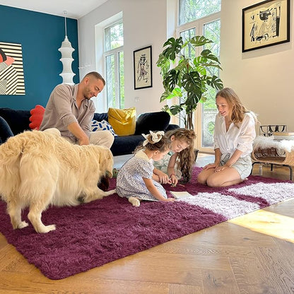 OLANLY 8x10 Machine Washable Large Area Rugs for Living Room, Bedroom, Soft Fluffy Shaggy Bedside Rug, Indoor Floor Carpet for Kids Girls and Boys, Dorms, Nursery, Home Decor Aesthetic, Burgundy