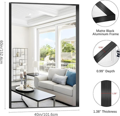 Black Bathroom Mirror, 42x42 Inch Rectangular Framed Mirror, Large Wall Mounted
