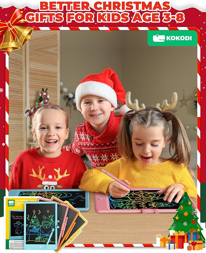 KOKODI LCD Writing Tablet, Gifts for 3 Years Old Boys and Girls，10 Inch Colorful Doodle Board Drawing Tablet, Erasable Reusable Electronic Drawing Pads, Educational and Learning Toys for Kids