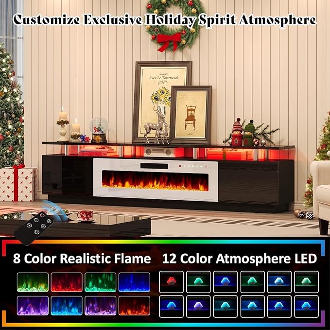 AMERLIFE 90" 2 Tier Fireplace TV Stand