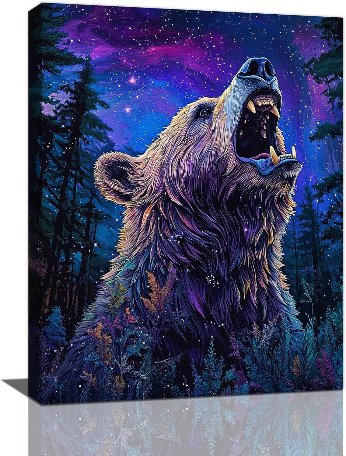 Bear Forest Wall Art Canvas Fantastic Animal Wall Decor Prints Framed Painting Pictures Gifts Artwork for Bathroom Kitchen 12"x16"