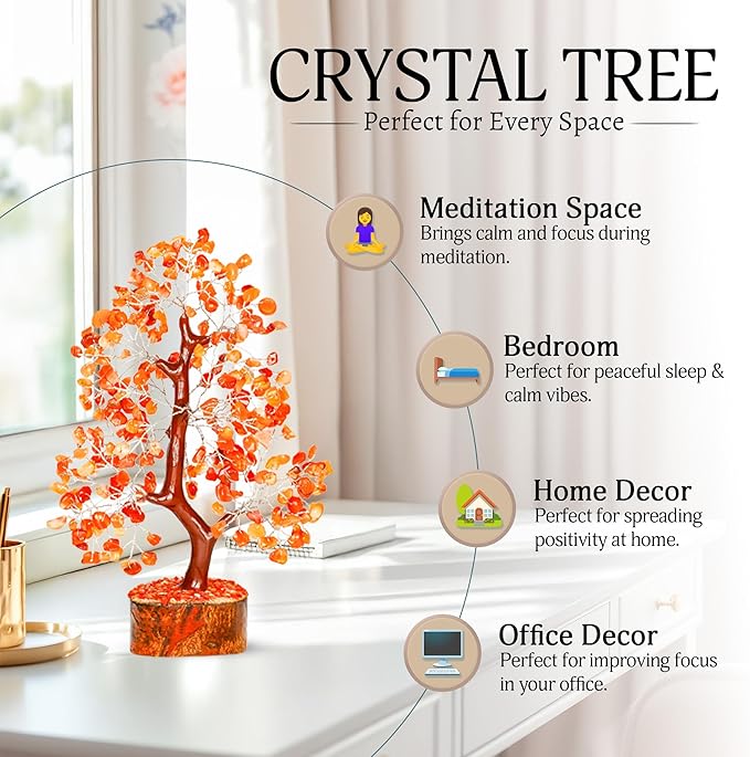 YATSKIA Carnelian Crystal Tree of Life - Bonsai Tree - Feng Shui Home Decor - Crystal Stones - Home Office Decor - Crystals Gifts for Women