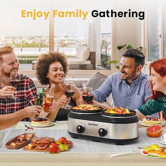 Sunvivi Dual Slow Cooker, Buffet Server and Food Warmer, Small Mini Pot